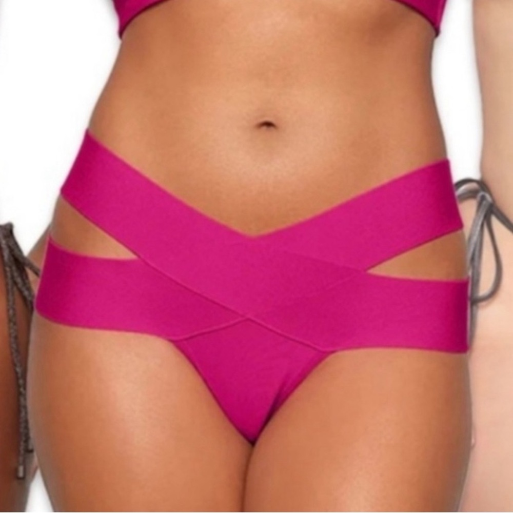 NEW SKIMS Knit Swim Strappy Bikini Bottom Magenta 3X Plus Size Pink